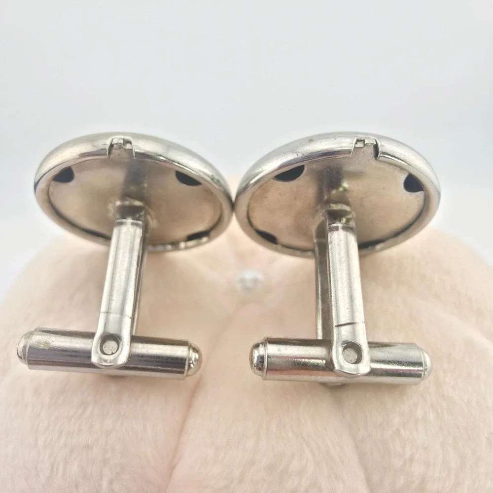 Vintage Cufflinks Engraved Monogram Scrollwork Elegant Silver Plate Bullet Back